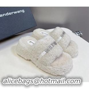 Sumptuous Alexander Wang Wool Platform Slides Sandal 5cm with Logo Band White/Strass 4081011