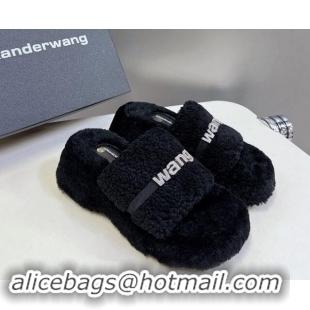 Best Price Alexander Wang Wool Platform Slides Sandal 5cm with Logo Band Black/Strass 4081010