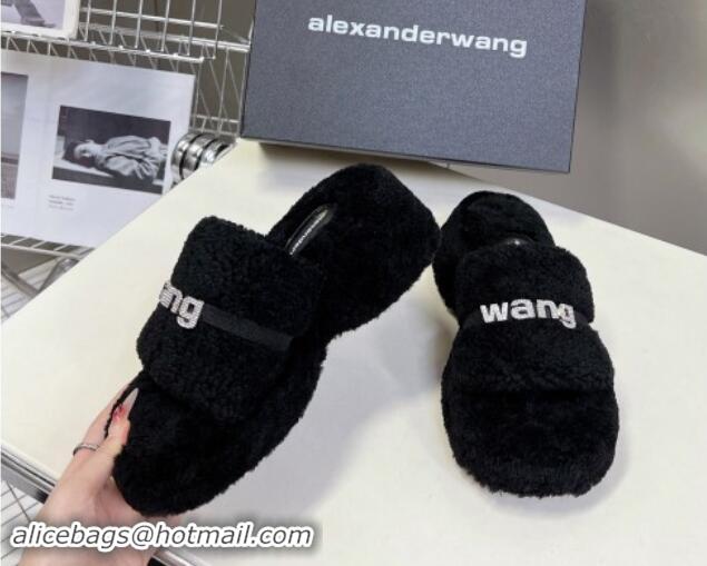 Best Price Alexander Wang Wool Platform Slides Sandal 5cm with Logo Band Black/Strass 4081010