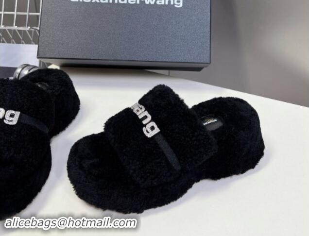 Best Price Alexander Wang Wool Platform Slides Sandal 5cm with Logo Band Black/Strass 4081010