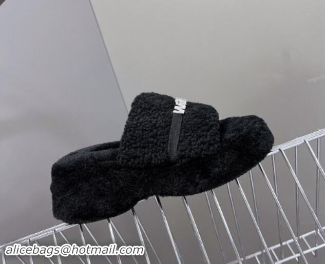 Best Price Alexander Wang Wool Platform Slides Sandal 5cm with Logo Band Black/Strass 4081010