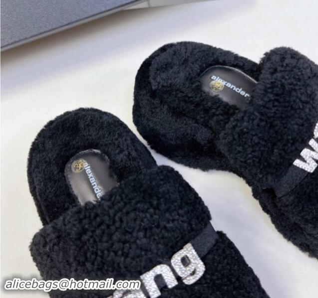 Best Price Alexander Wang Wool Platform Slides Sandal 5cm with Logo Band Black/Strass 4081010