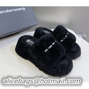 Good Quality Alexander Wang Wool Platform Slides Sandal 5cm with Logo Band Black 081012