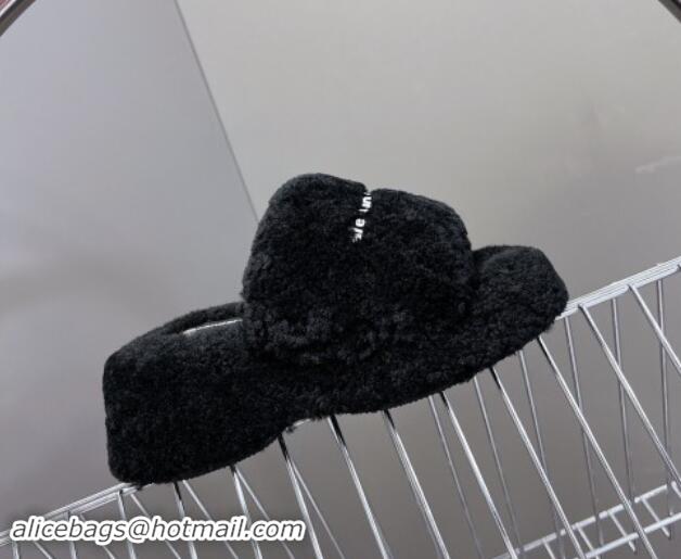 Good Quality Alexander Wang Wool Platform Slides Sandal 5cm with Logo Band Black 081012