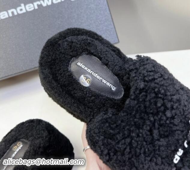 Good Quality Alexander Wang Wool Platform Slides Sandal 5cm with Logo Band Black 081012