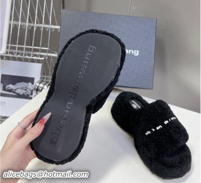 Good Quality Alexander Wang Wool Platform Slides Sandal 5cm with Logo Band Black 081012