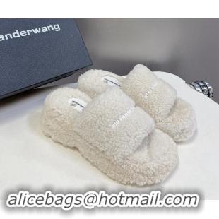 Good Quality Alexander Wang Wool Platform Slides Sandal 5cm with Logo Band White 4081013