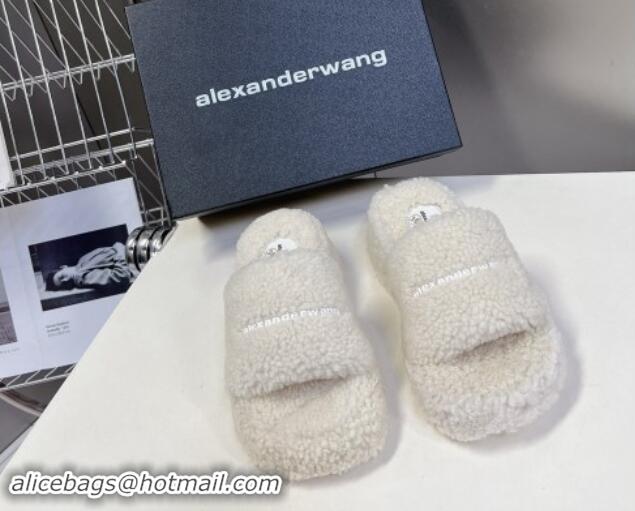 Good Quality Alexander Wang Wool Platform Slides Sandal 5cm with Logo Band White 4081013