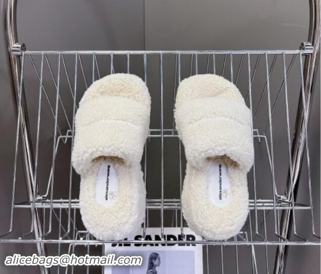 Good Quality Alexander Wang Wool Platform Slides Sandal 5cm with Logo Band White 4081013