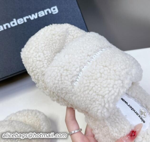 Good Quality Alexander Wang Wool Platform Slides Sandal 5cm with Logo Band White 4081013