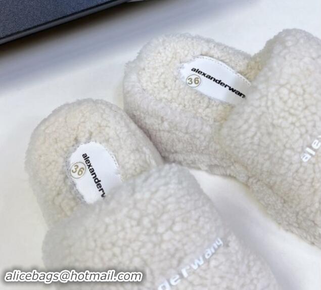 Good Quality Alexander Wang Wool Platform Slides Sandal 5cm with Logo Band White 4081013