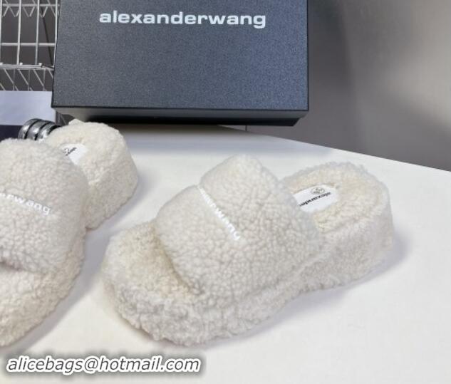 Good Quality Alexander Wang Wool Platform Slides Sandal 5cm with Logo Band White 4081013