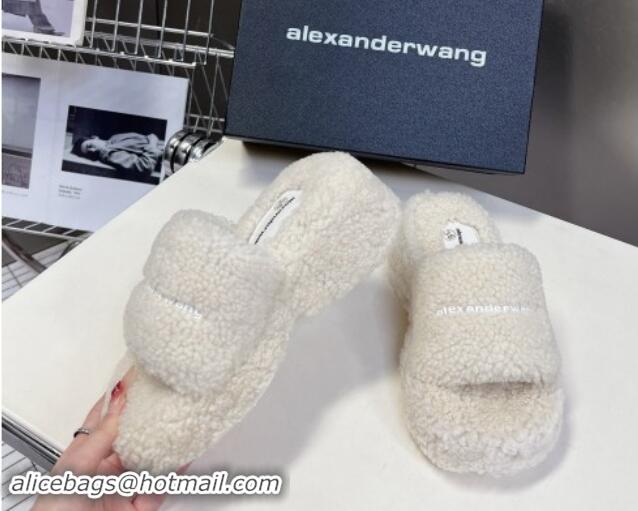 Good Quality Alexander Wang Wool Platform Slides Sandal 5cm with Logo Band White 4081013