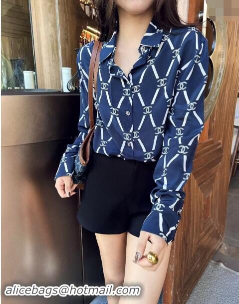 Unique Style Chanel Silk Shirt 1108 Blue 2024