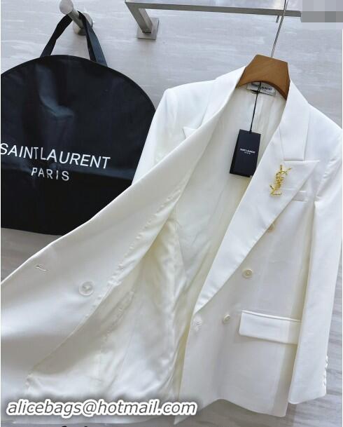 ​Traditional Discount Saint Laurent Brooch Jacket 1108 White 2024