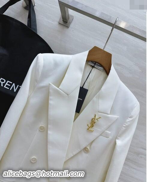 ​Traditional Discount Saint Laurent Brooch Jacket 1108 White 2024