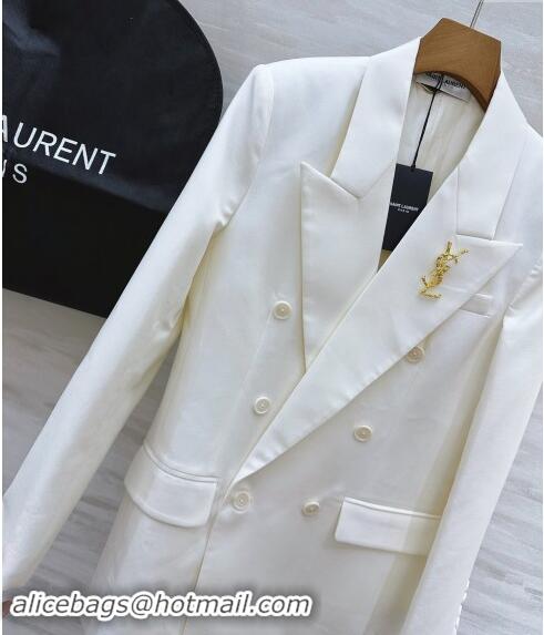 ​Traditional Discount Saint Laurent Brooch Jacket 1108 White 2024