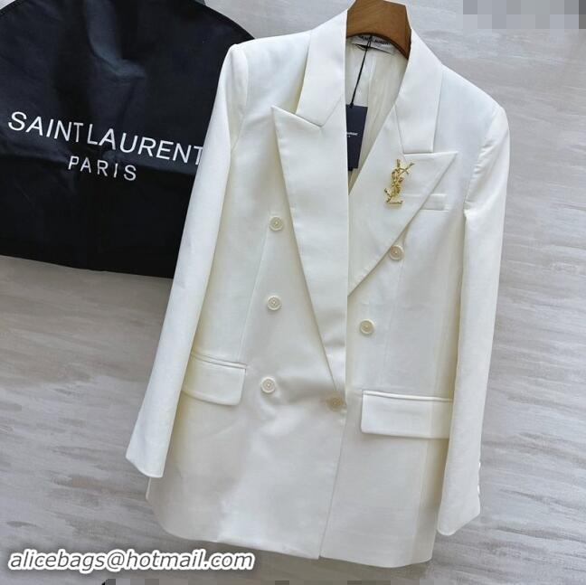 ​Traditional Discount Saint Laurent Brooch Jacket 1108 White 2024