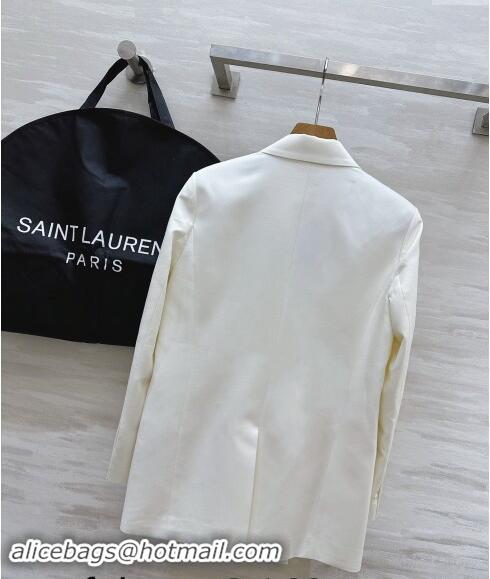 ​Traditional Discount Saint Laurent Brooch Jacket 1108 White 2024