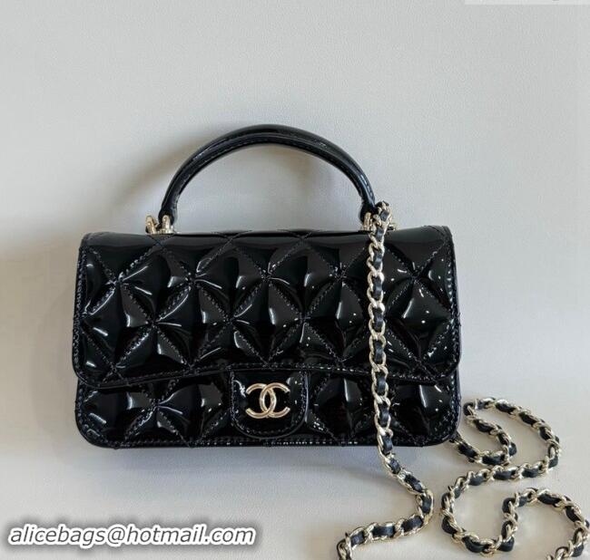 Unique Grade Chanel Patent Calfskin Flap Phone Holder with Chain AP3226 Black 2024