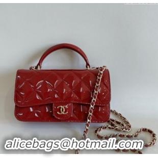 Buy Discount Chanel Patent Calfskin Flap Phone Holder with Chain AP3226 Red 2024