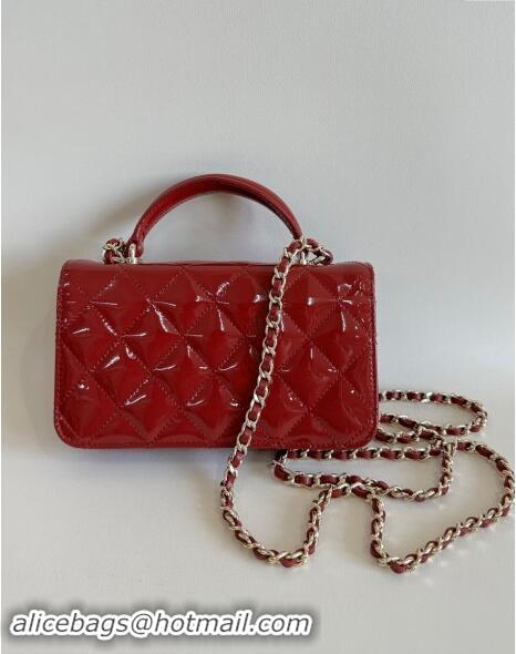 Buy Discount Chanel Patent Calfskin Flap Phone Holder with Chain AP3226 Red 2024