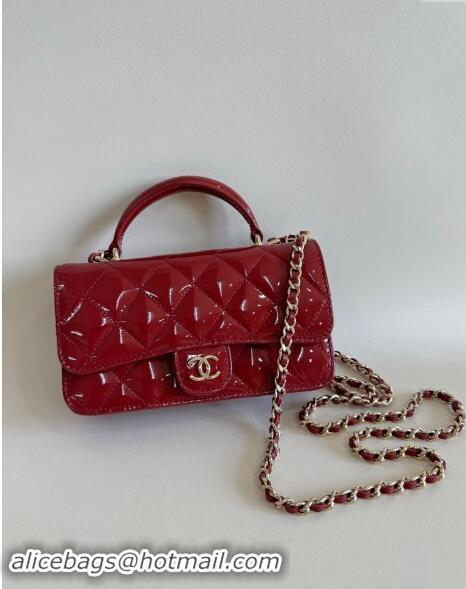 Buy Discount Chanel Patent Calfskin Flap Phone Holder with Chain AP3226 Red 2024