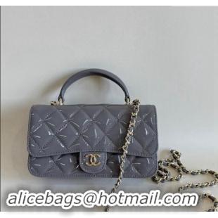 Top Quality Chanel Patent Calfskin Flap Phone Holder with Chain AP3226 Grey 2024