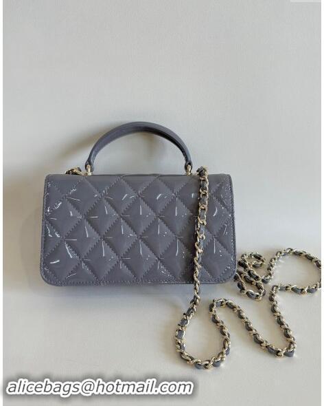 Top Quality Chanel Patent Calfskin Flap Phone Holder with Chain AP3226 Grey 2024