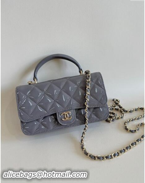 Top Quality Chanel Patent Calfskin Flap Phone Holder with Chain AP3226 Grey 2024