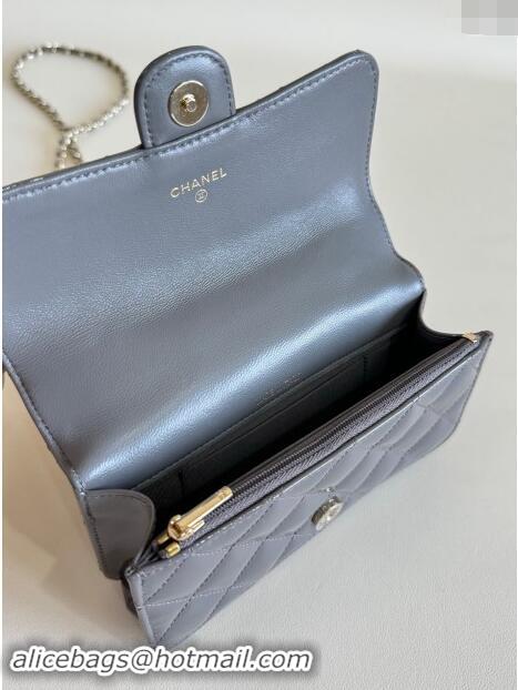 Top Quality Chanel Patent Calfskin Flap Phone Holder with Chain AP3226 Grey 2024