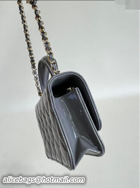 Top Quality Chanel Patent Calfskin Flap Phone Holder with Chain AP3226 Grey 2024