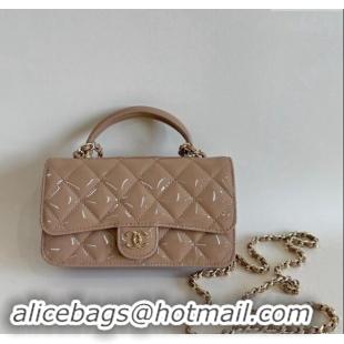 Famous Brand Chanel Patent Calfskin Flap Phone Holder with Chain AP3226 Beige 2024