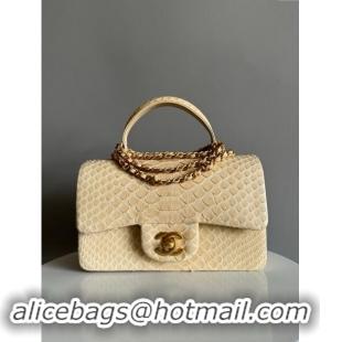 Promotional Chanel Mini Classic Flap Bag with Top Handle in Pythonskin Leather AS2431 Light Yellow 2024