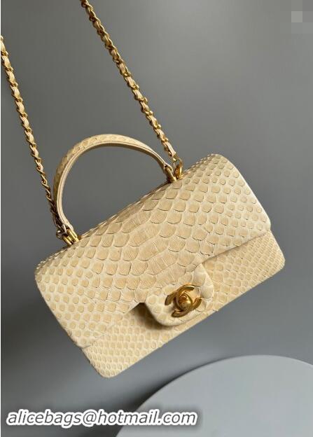 Promotional Chanel Mini Classic Flap Bag with Top Handle in Pythonskin Leather AS2431 Light Yellow 2024