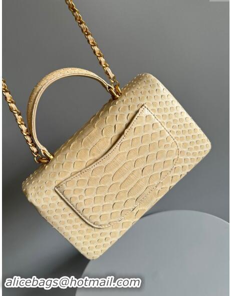 Promotional Chanel Mini Classic Flap Bag with Top Handle in Pythonskin Leather AS2431 Light Yellow 2024