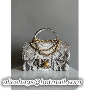 Super Cheap Chanel Mini Classic Flap Bag with Top Handle in Pythonskin Leather AS2431 Grey 2024