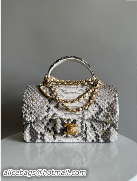 Super Cheap Chanel Mini Classic Flap Bag with Top Handle in Pythonskin Leather AS2431 Grey 2024