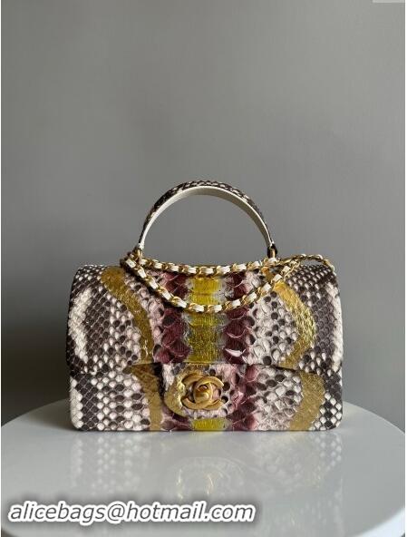 Best Price Chanel Mini Classic Flap Bag with Top Handle in Pythonskin Leather AS2431 Gold/Grey/Burgundy 2024