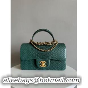 Top Quality Chanel Mini Classic Flap Bag with Top Handle in Pythonskin Leather AS2431 Dark Green 2024