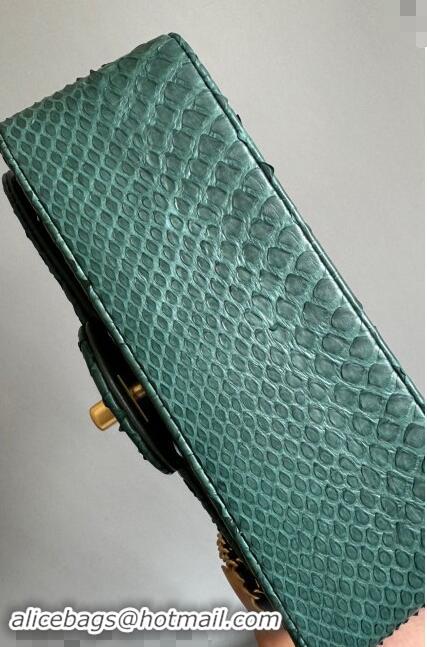 Top Quality Chanel Mini Classic Flap Bag with Top Handle in Pythonskin Leather AS2431 Dark Green 2024