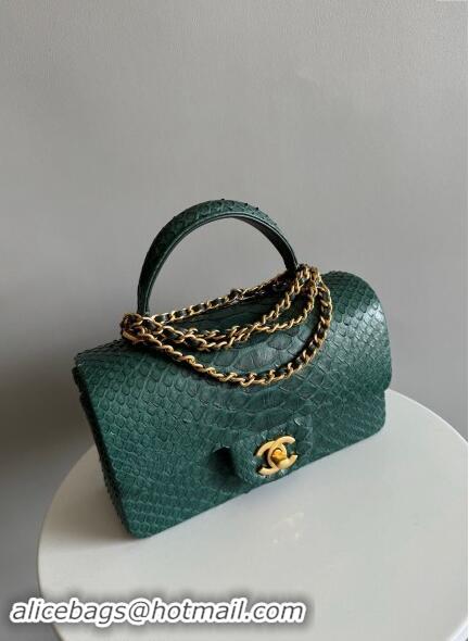 Top Quality Chanel Mini Classic Flap Bag with Top Handle in Pythonskin Leather AS2431 Dark Green 2024