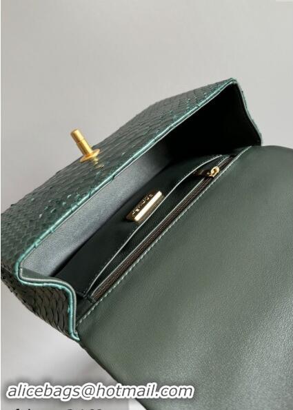 Top Quality Chanel Mini Classic Flap Bag with Top Handle in Pythonskin Leather AS2431 Dark Green 2024