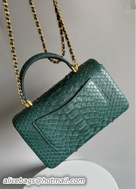 Top Quality Chanel Mini Classic Flap Bag with Top Handle in Pythonskin Leather AS2431 Dark Green 2024