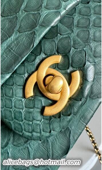 Top Quality Chanel Mini Classic Flap Bag with Top Handle in Pythonskin Leather AS2431 Dark Green 2024