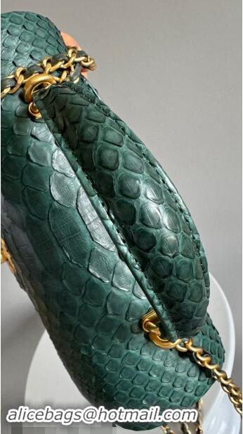 Top Quality Chanel Mini Classic Flap Bag with Top Handle in Pythonskin Leather AS2431 Dark Green 2024