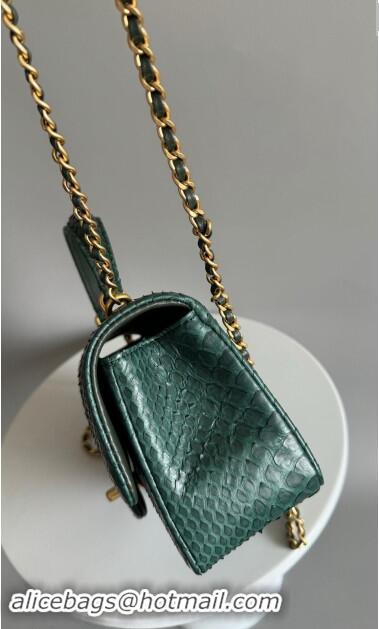 Top Quality Chanel Mini Classic Flap Bag with Top Handle in Pythonskin Leather AS2431 Dark Green 2024