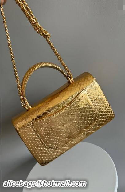 Shop Best Chanel Mini Classic Flap Bag with Top Handle in Pythonskin Leather AS2431 Yellow Gold 2024