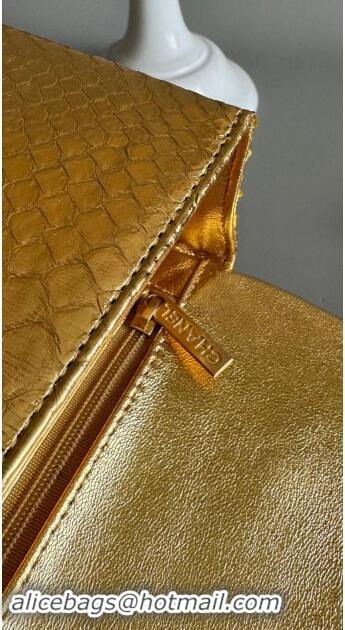 Shop Best Chanel Mini Classic Flap Bag with Top Handle in Pythonskin Leather AS2431 Yellow Gold 2024