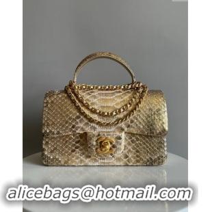 Big Discount Chanel Mini Classic Flap Bag with Top Handle in Pythonskin Leather AS2431 Gold-Tone 2024